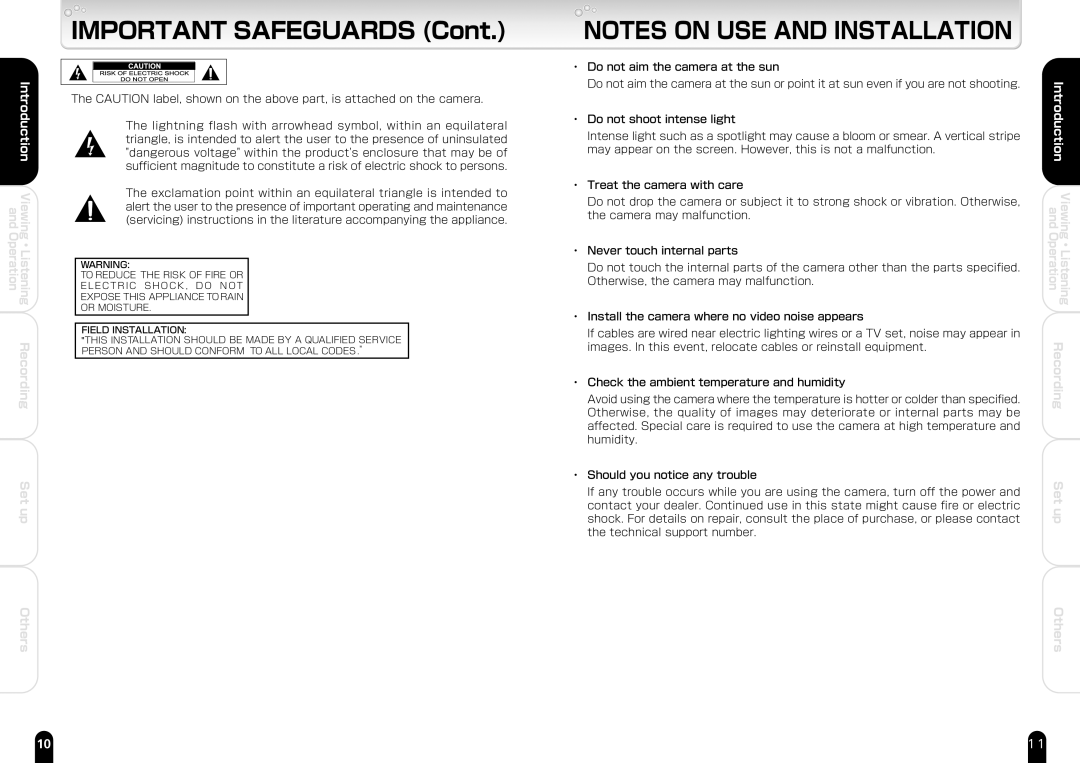 Toshiba IK-WB21A manual Important Safeguards 