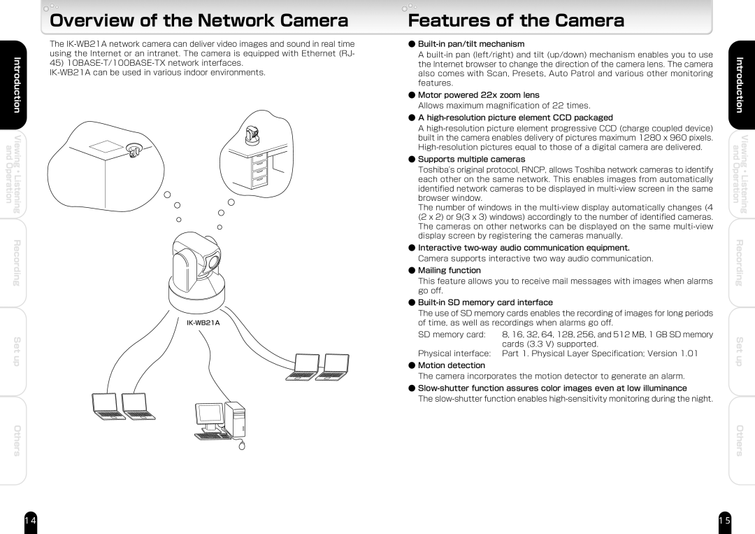 Toshiba IK-WB21A manual Overview of the Network Camera, Features of the Camera 