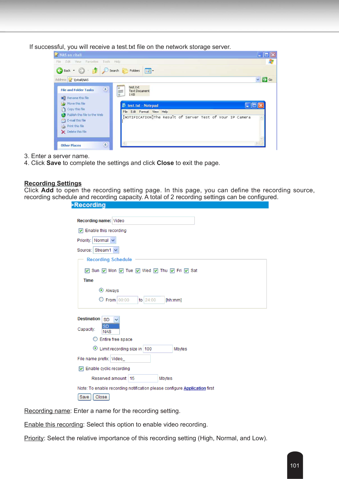 Toshiba IK-WB30A user manual Recording Settings 