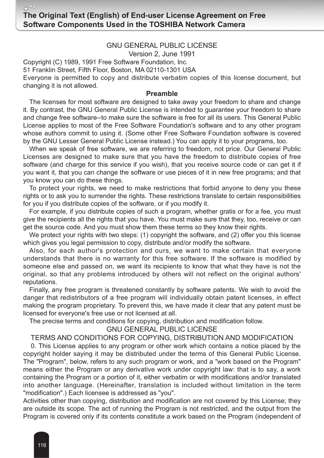 Toshiba IK-WB30A user manual Preamble 