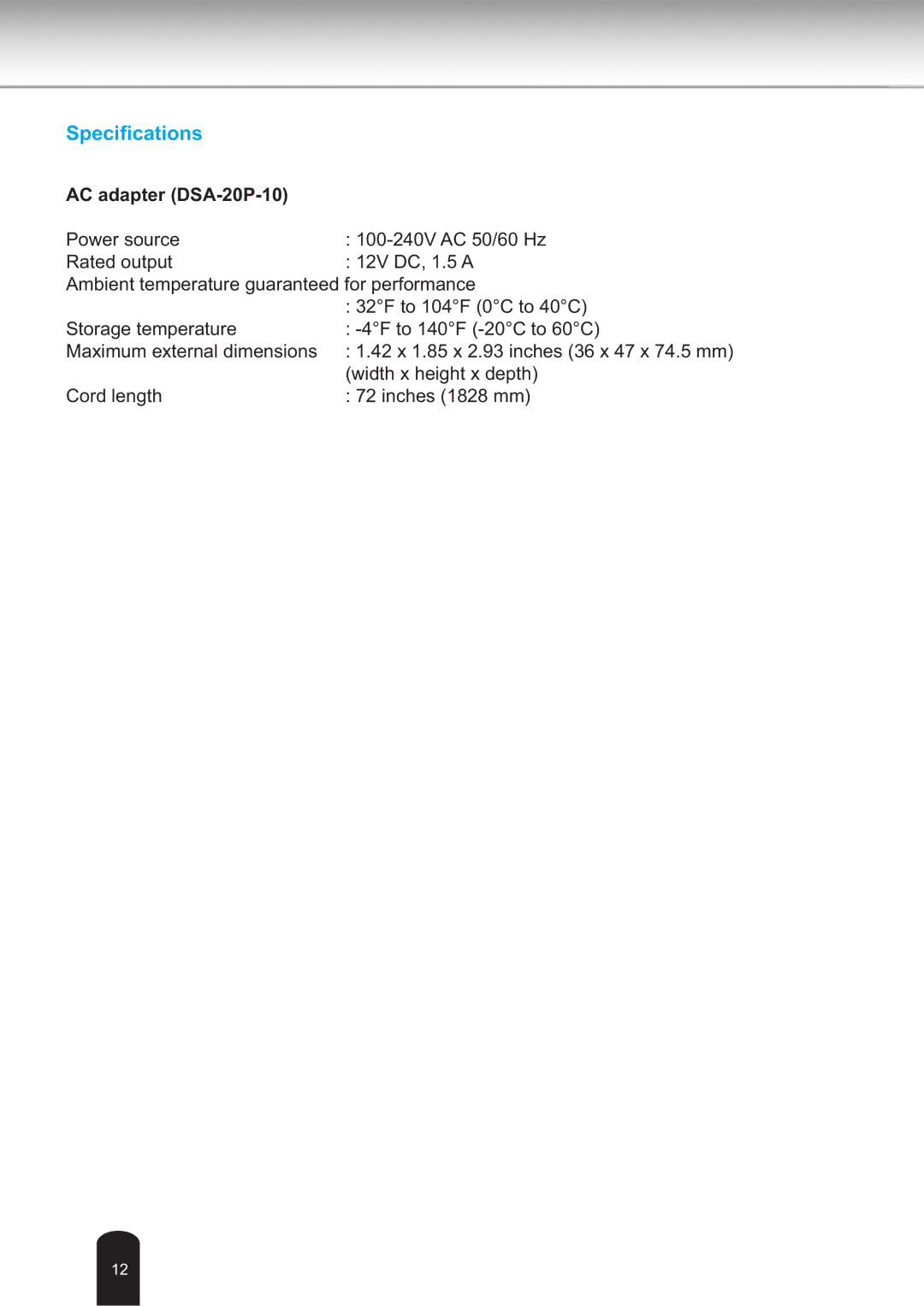 Toshiba IK-WB30A user manual Speciﬁcations 