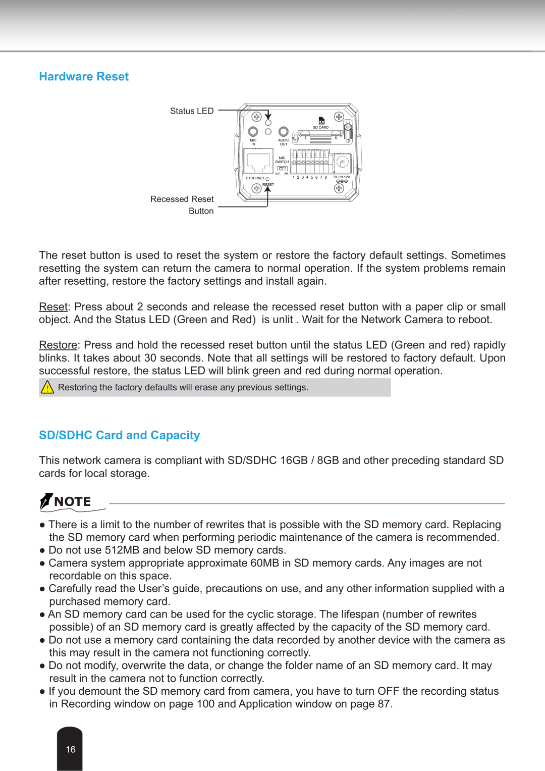 Toshiba IK-WB30A user manual Hardware Reset 