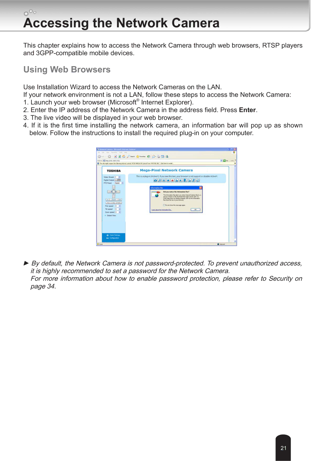 Toshiba IK-WB30A user manual Accessing the Network Camera, Using Web Browsers 