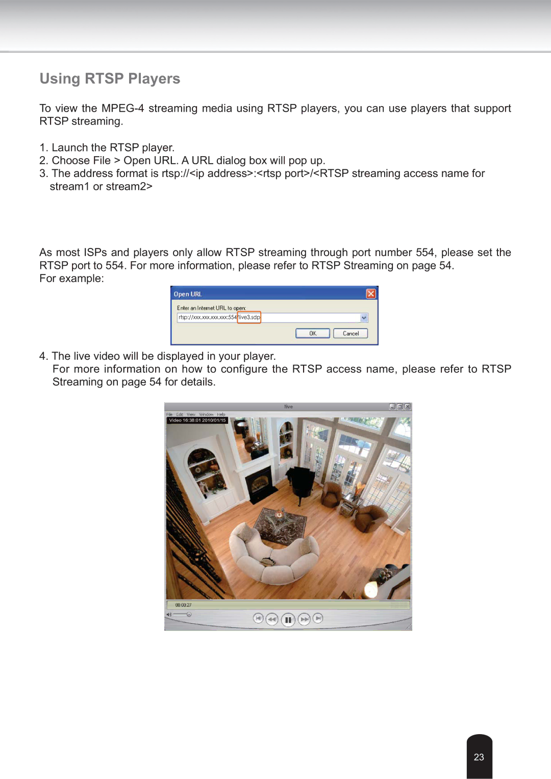 Toshiba IK-WB30A user manual Using Rtsp Players 