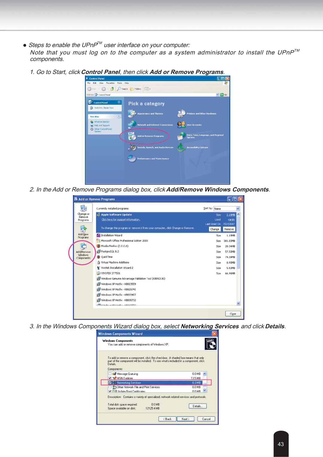 Toshiba IK-WB30A user manual Steps to enable the UPnPTM user interface on your computer 