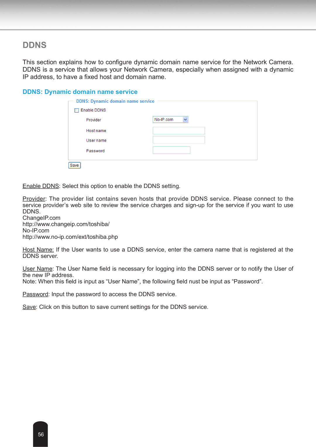 Toshiba IK-WB30A user manual Ddns Dynamic domain name service 