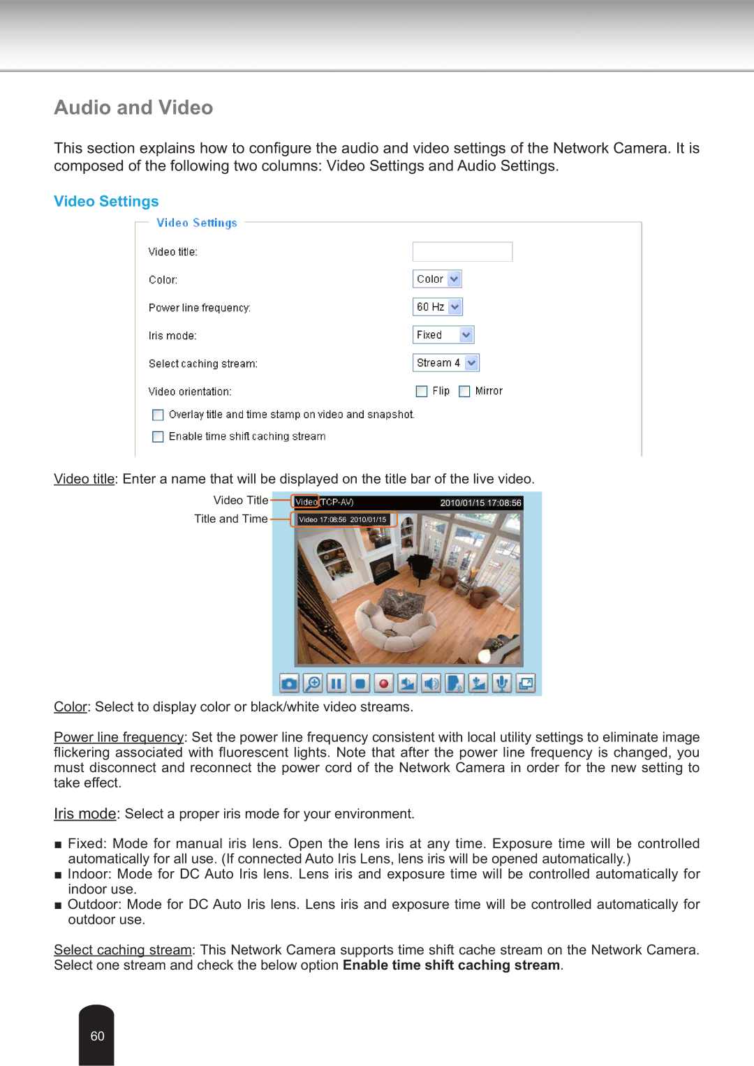 Toshiba IK-WB30A user manual Audio and Video, Video Settings 