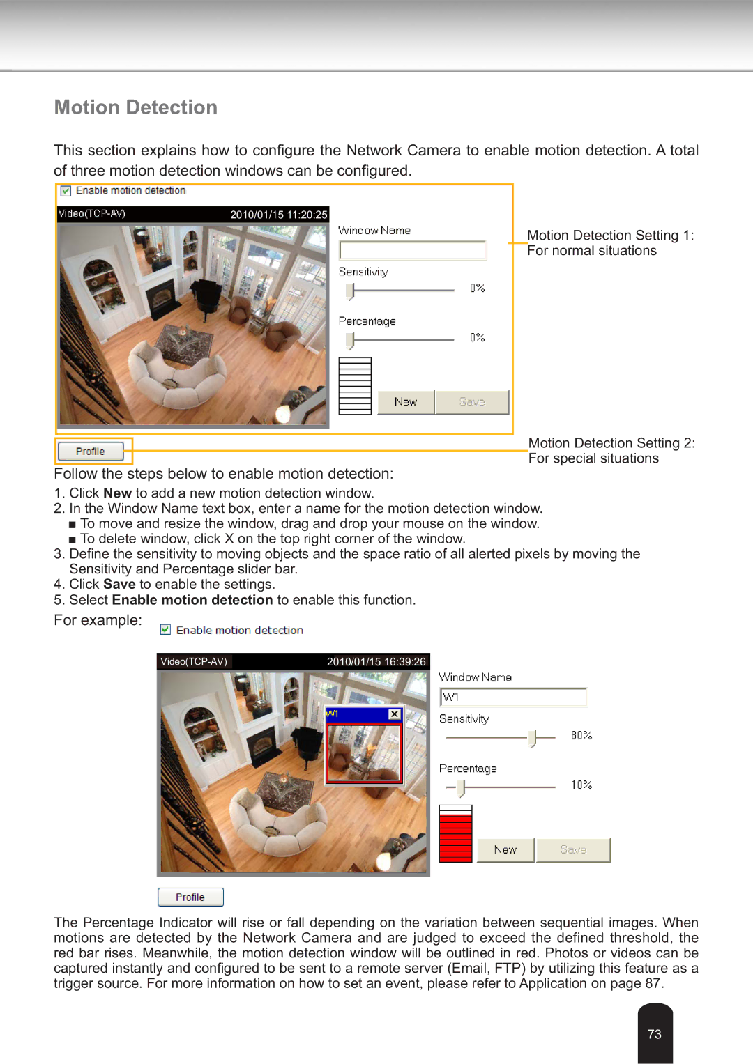 Toshiba IK-WB30A user manual Motion Detection, Follow the steps below to enable motion detection 