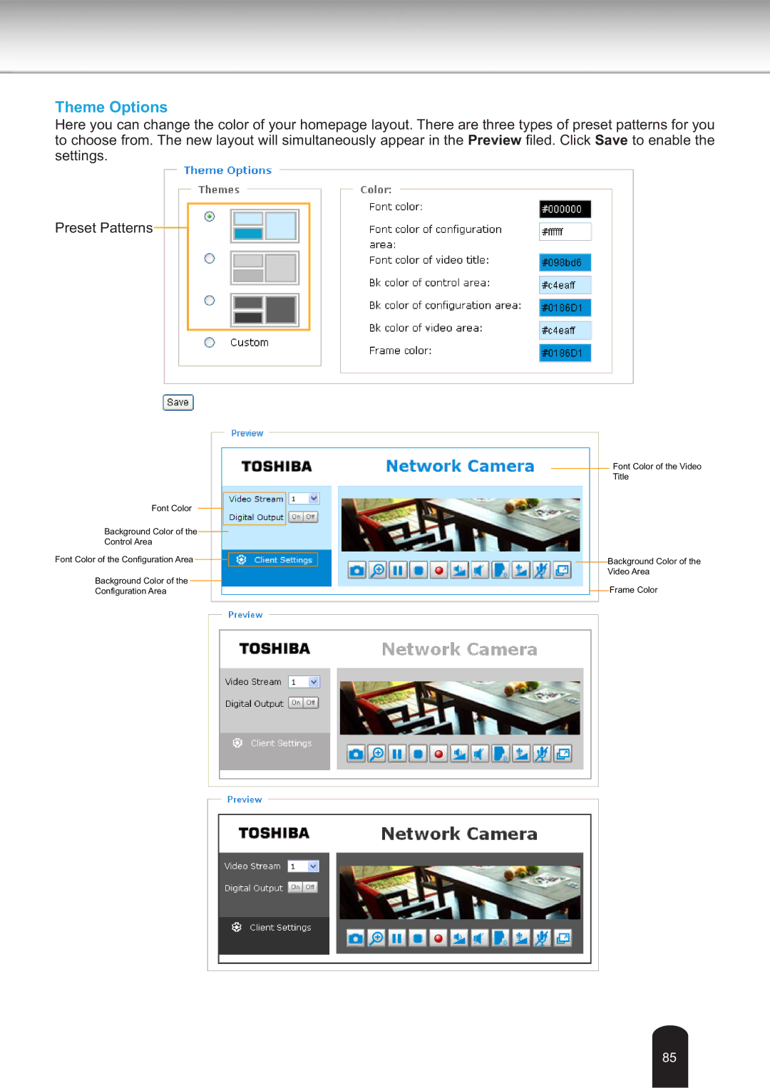 Toshiba IK-WB30A user manual Theme Options 