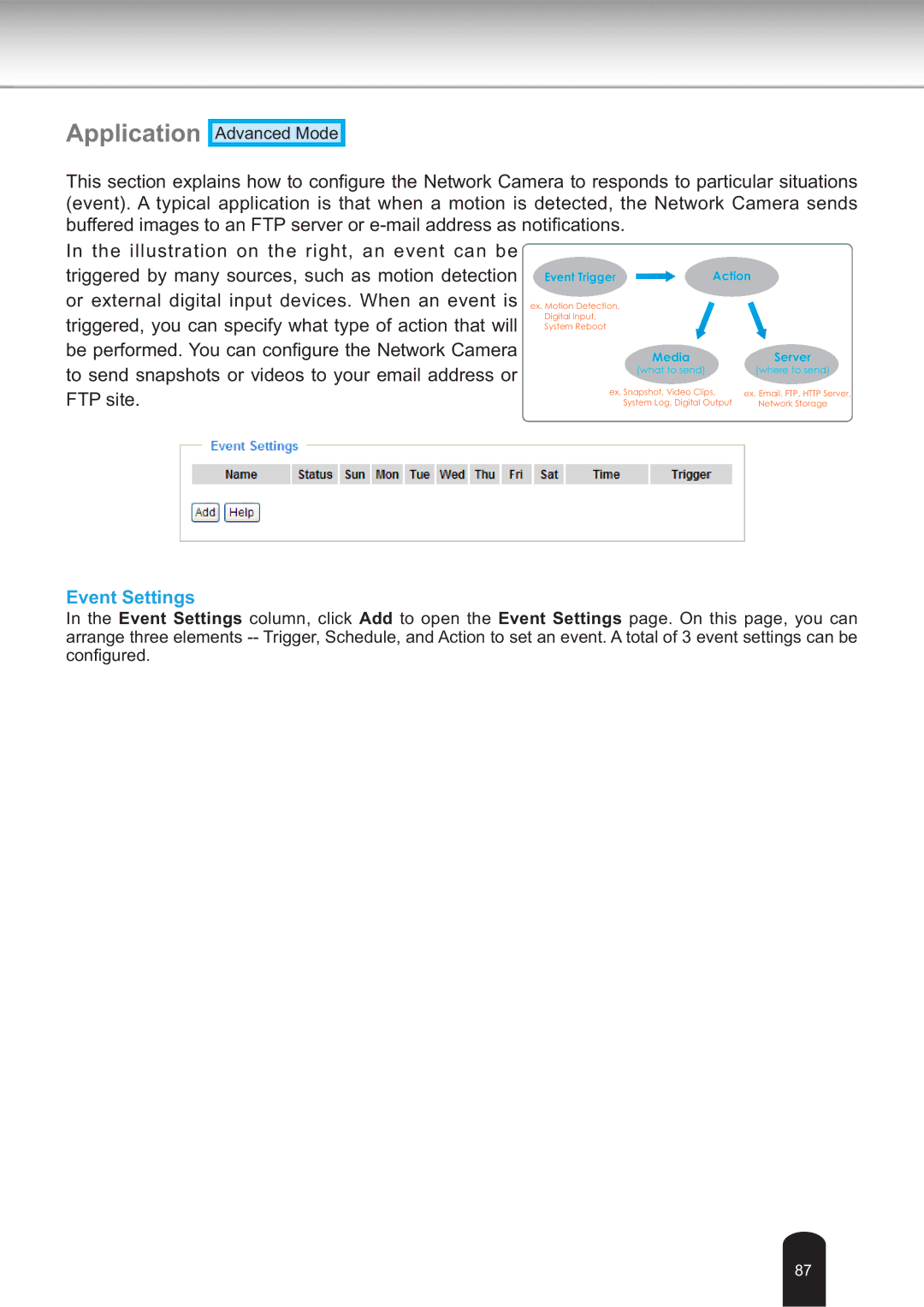 Toshiba IK-WB30A user manual Application, Event Settings 