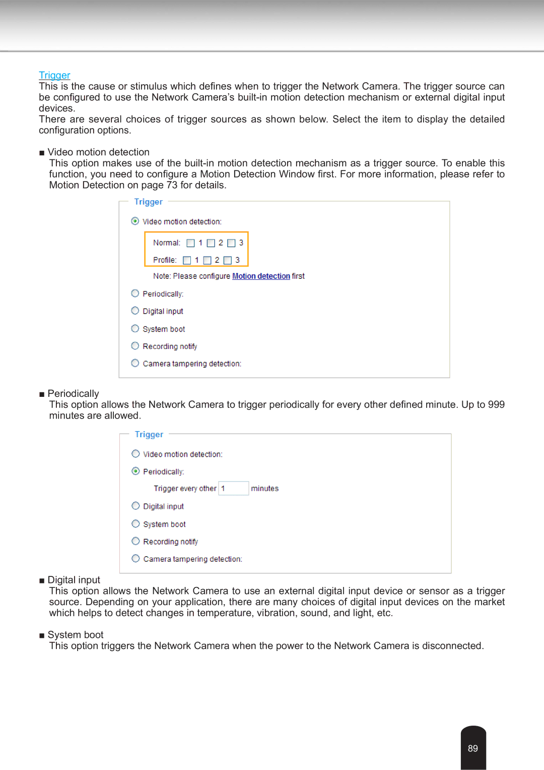 Toshiba IK-WB30A user manual Trigger 