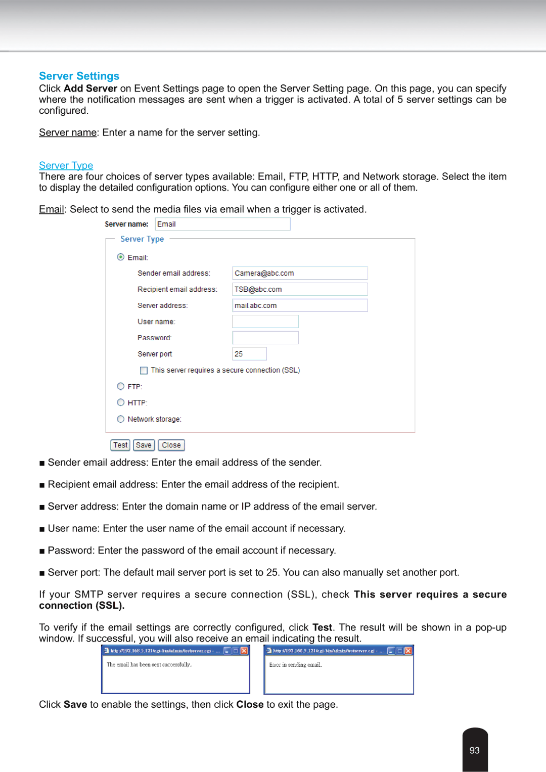 Toshiba IK-WB30A user manual Server Settings 