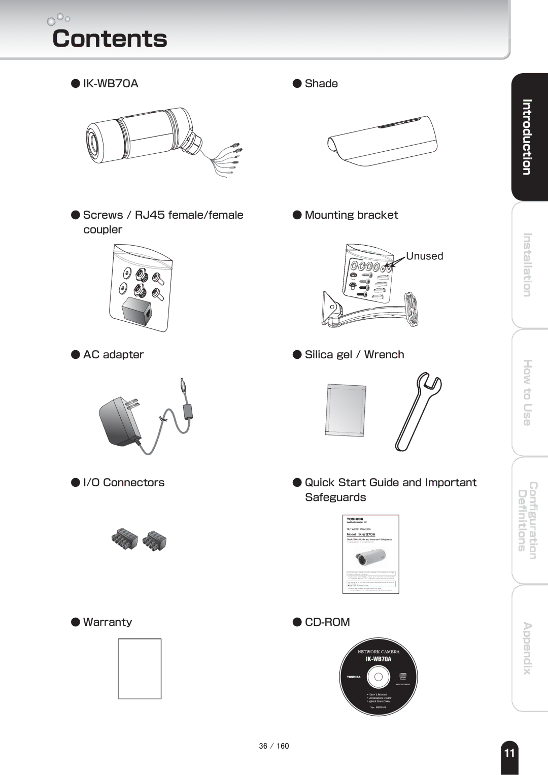 Toshiba IK-WB70A manual Contents 