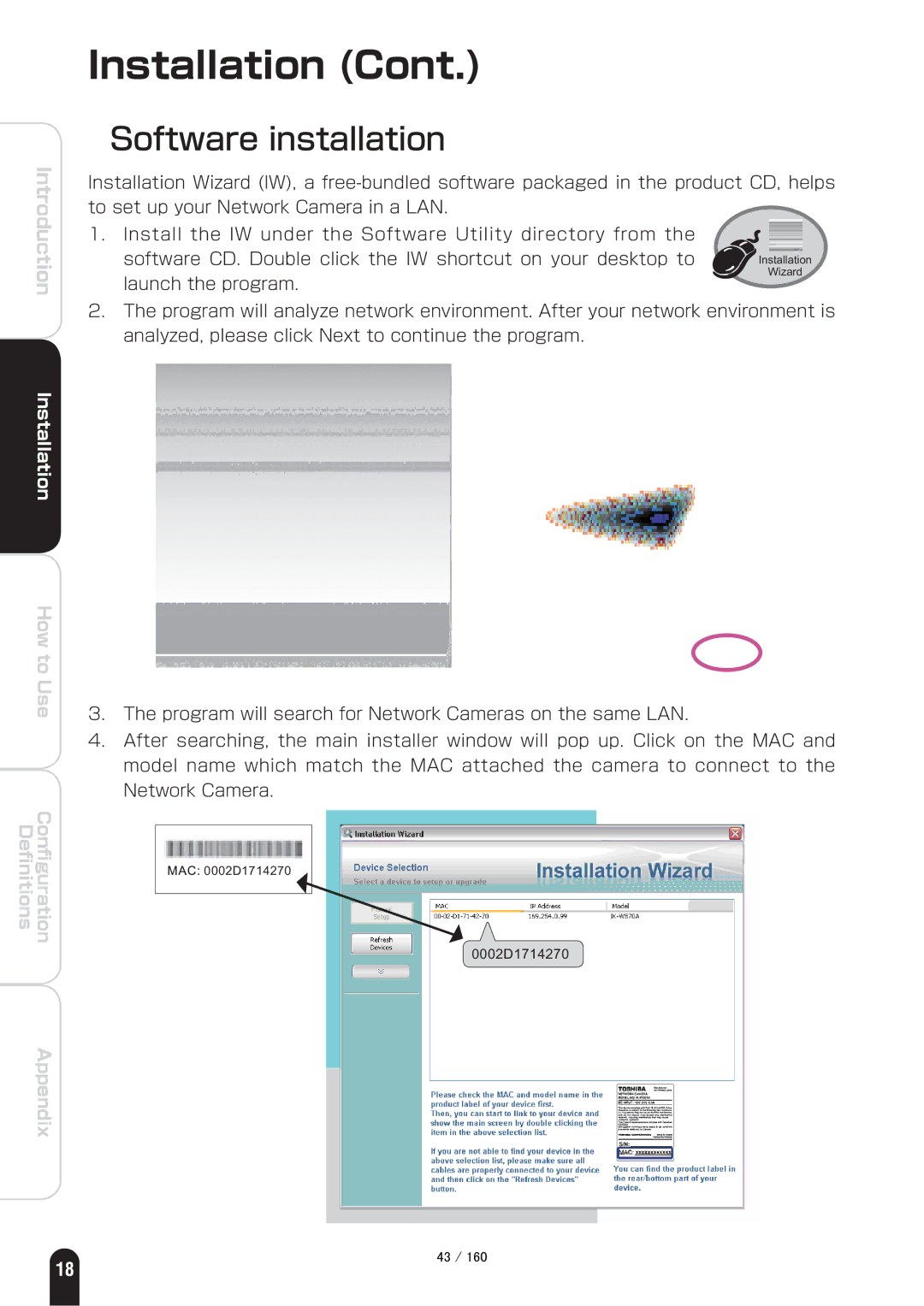 Toshiba IK-WB70A manual Software installation 