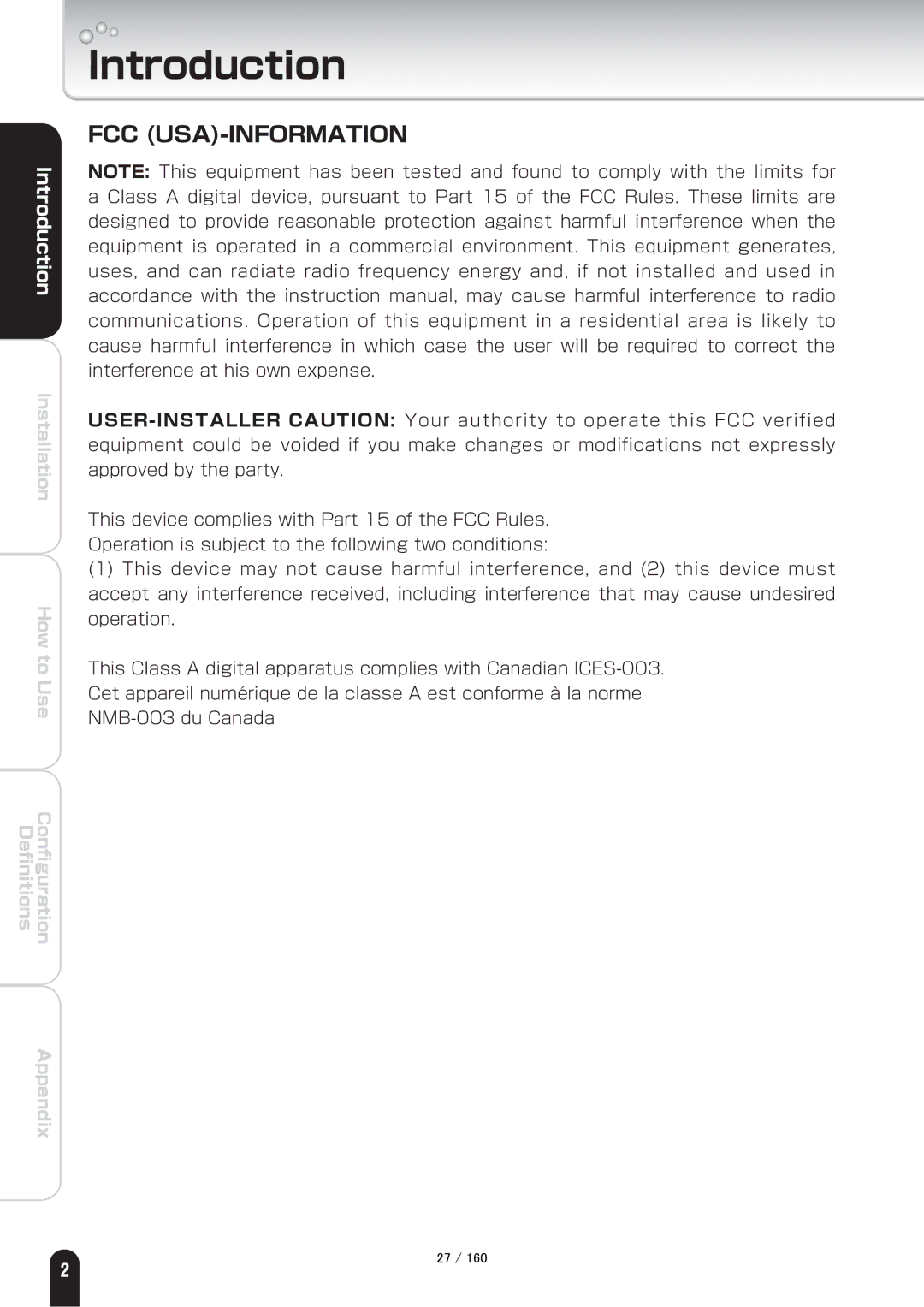 Toshiba IK-WB70A manual Introduction, Fcc Usa-Information 