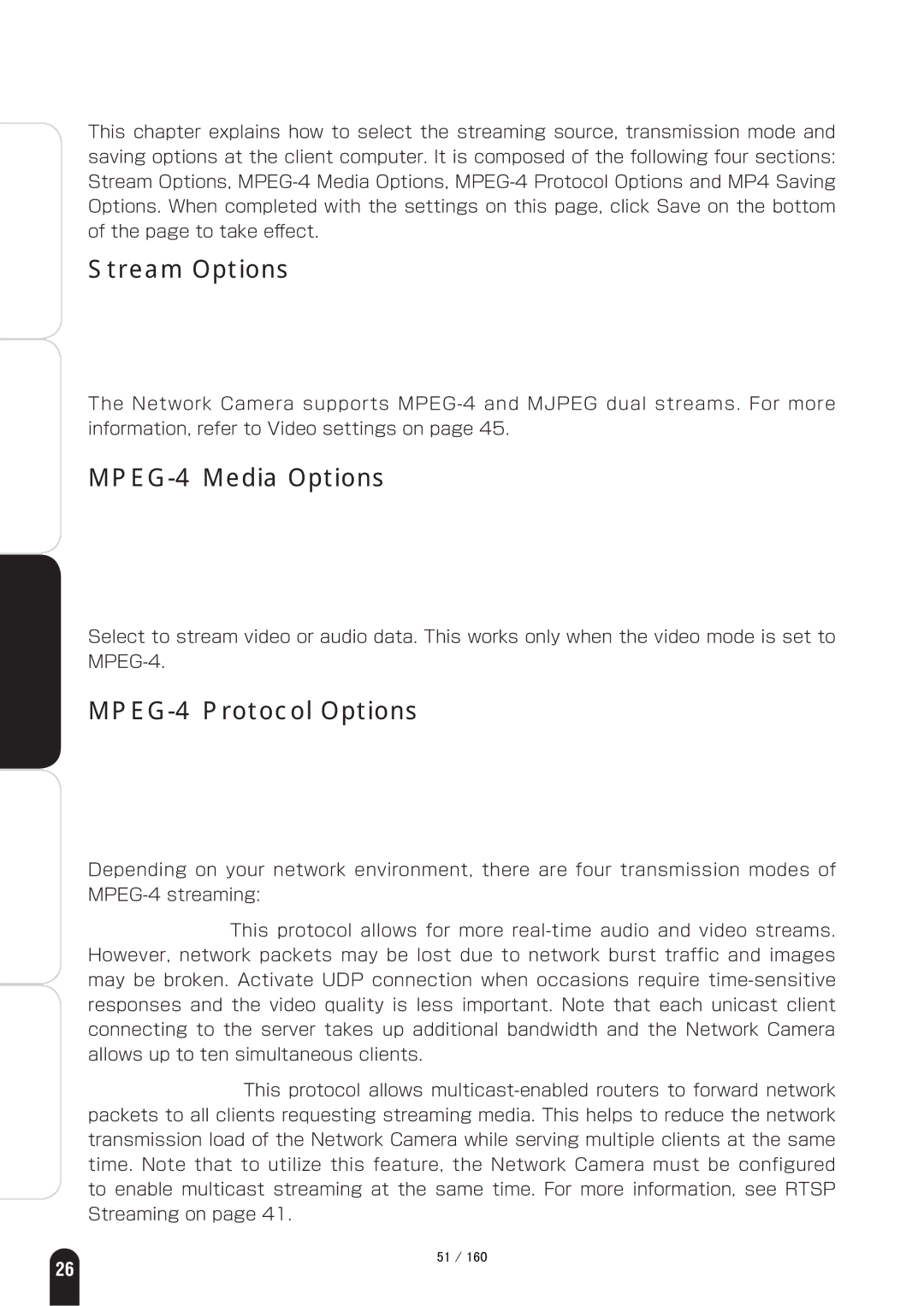 Toshiba IK-WB70A manual Client Settings, Stream Options, MPEG-4 Media Options, MPEG-4 Protocol Options 