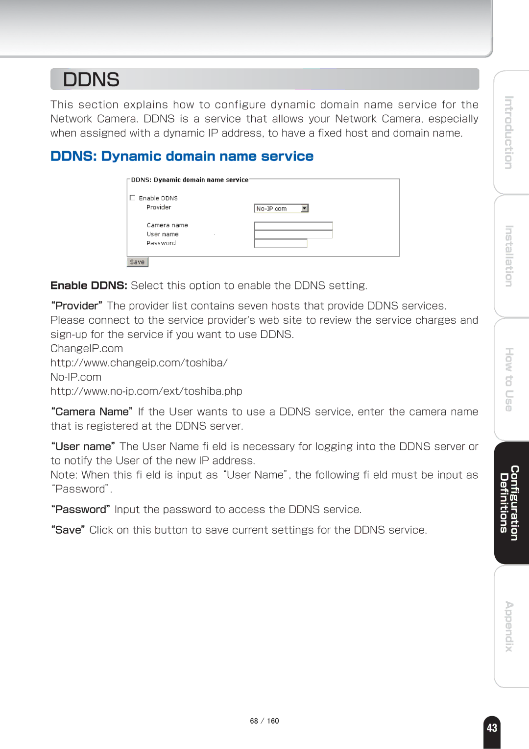 Toshiba IK-WB70A manual Ddns Dynamic domain name service 