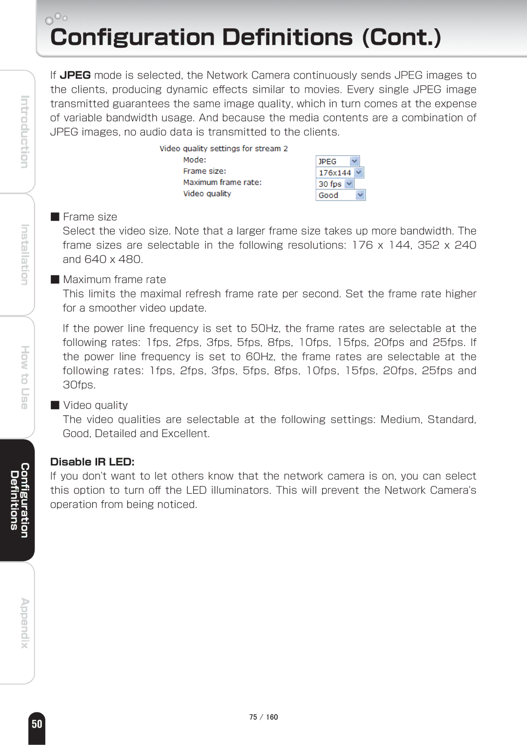 Toshiba IK-WB70A manual Disable IR LED 