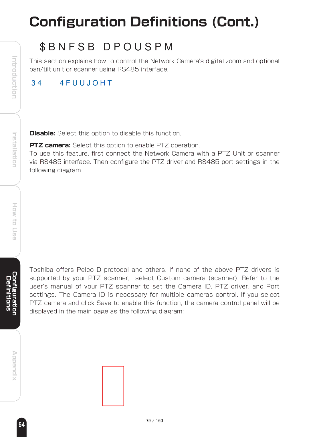 Toshiba IK-WB70A manual Camera control, RS485 Settings 