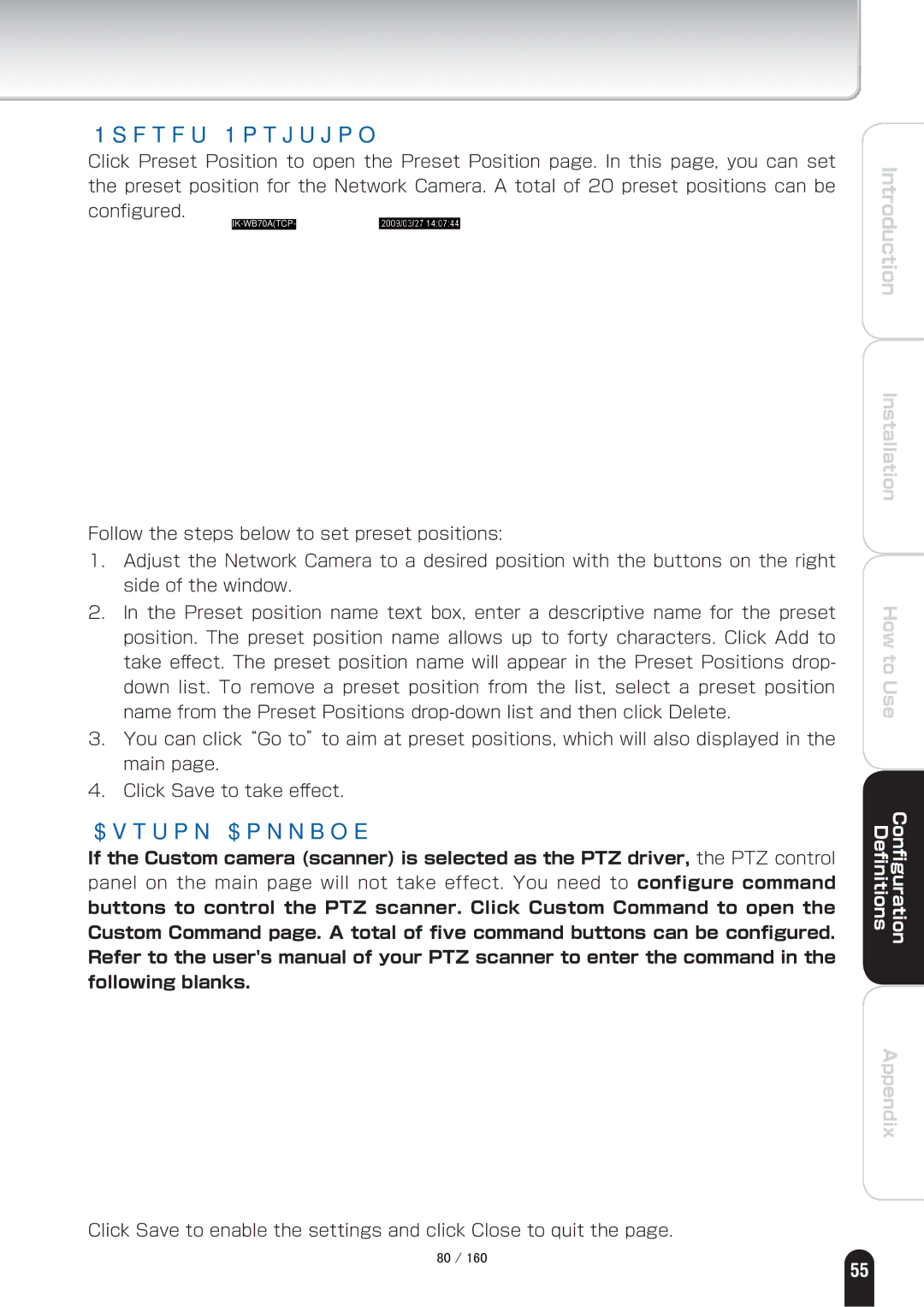 Toshiba IK-WB70A manual Preset Position, Custom Command 