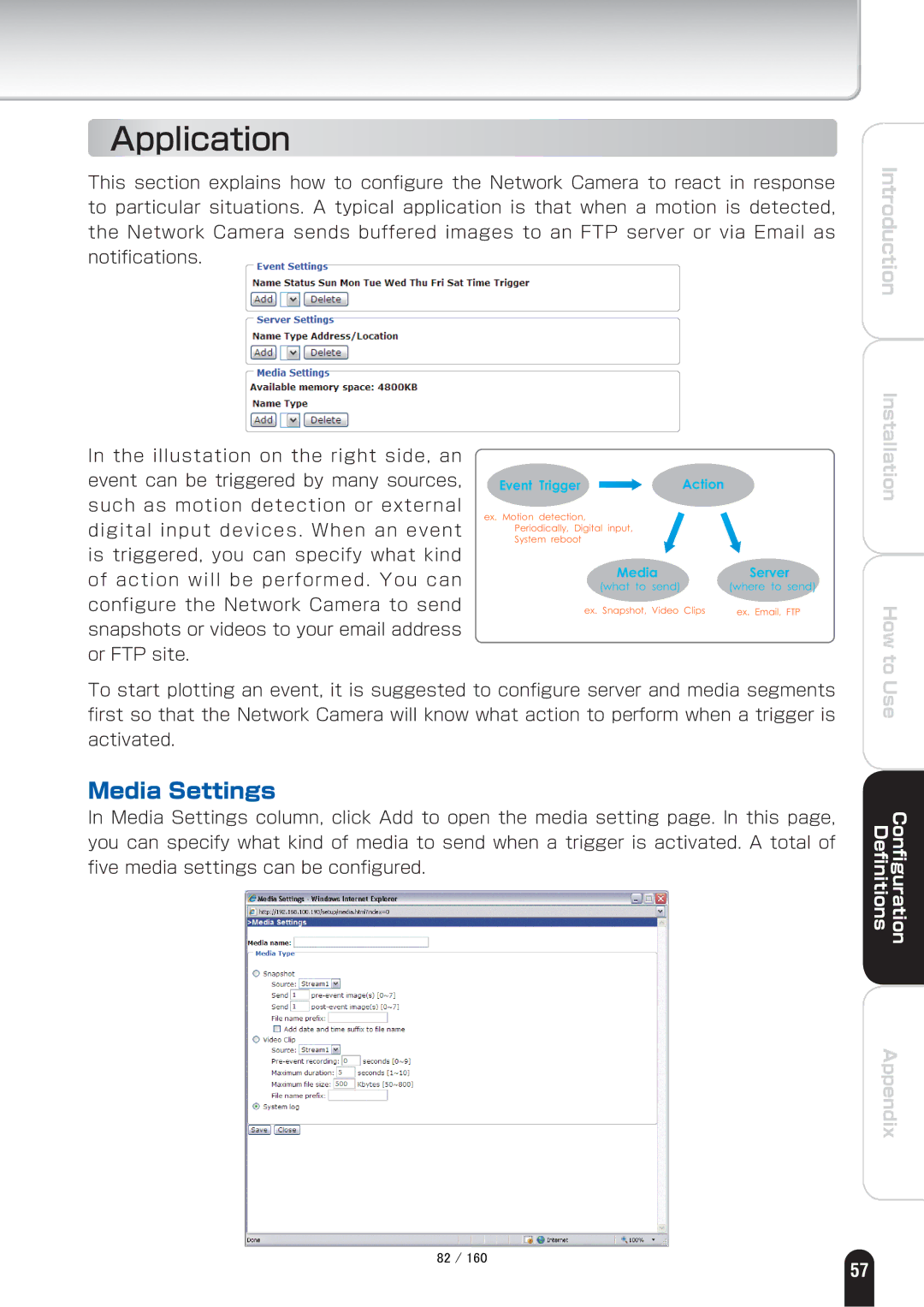 Toshiba IK-WB70A manual Application, Media Settings 