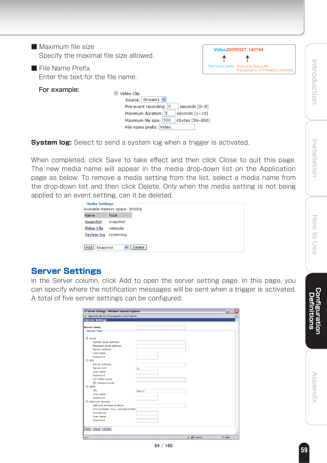 Toshiba IK-WB70A manual Server Settings 