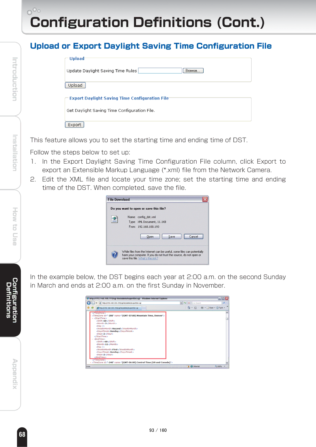 Toshiba IK-WB70A manual Upload or Export Daylight Saving Time Conﬁguration File 