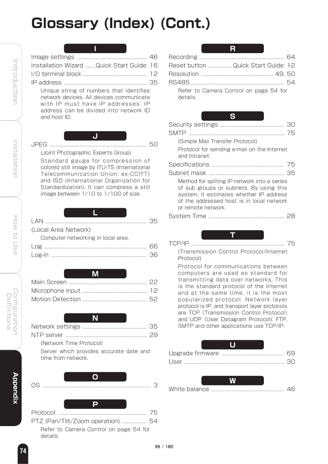 Toshiba IK-WB70A manual Use Deﬁnitions Conﬁguration 