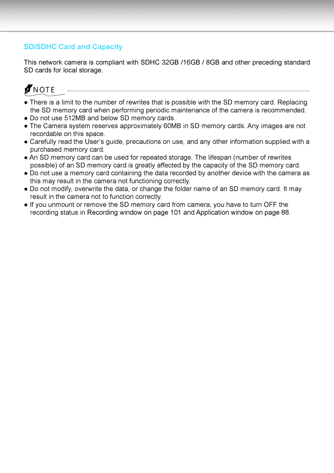 Toshiba IK-WB80A user manual SD/SDHC Card and Capacity 