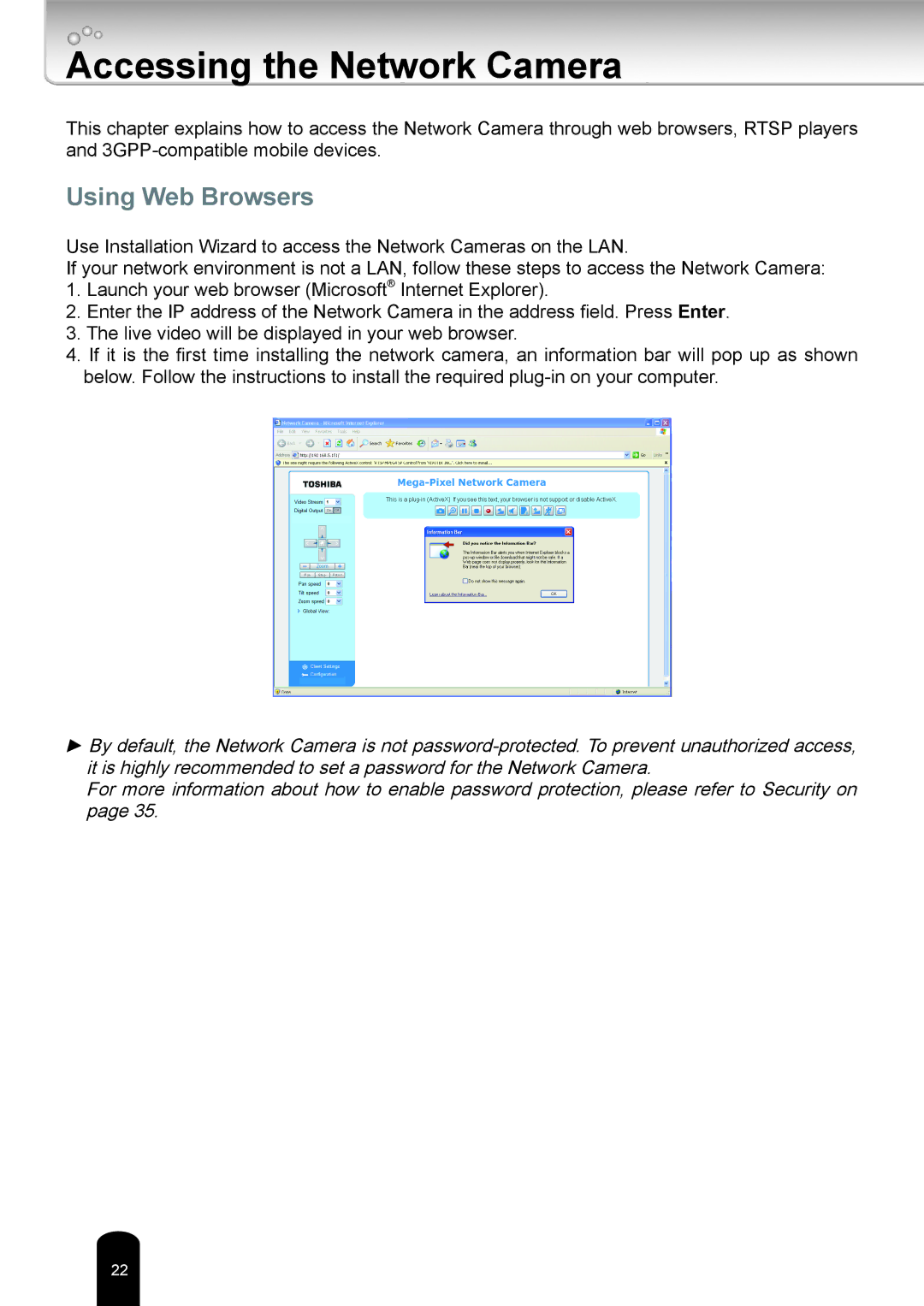 Toshiba IK-WB80A user manual Accessing the Network Camera, Using Web Browsers 