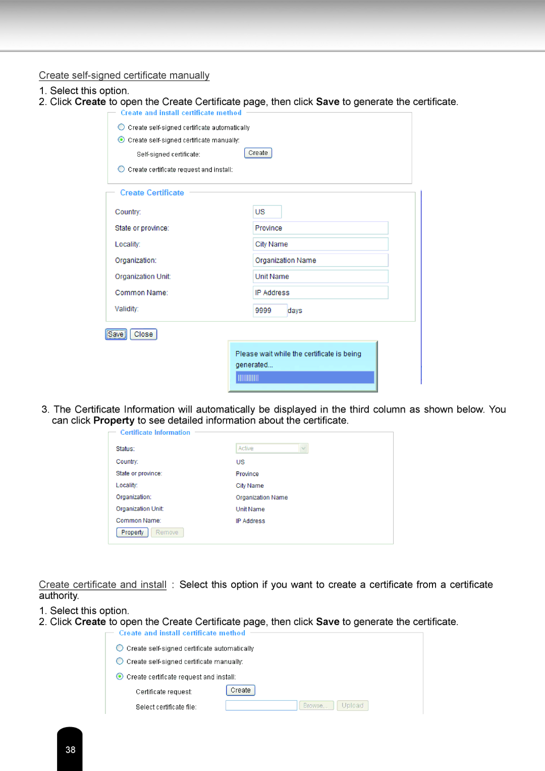 Toshiba IK-WB80A user manual Create self-signed certificate manually 