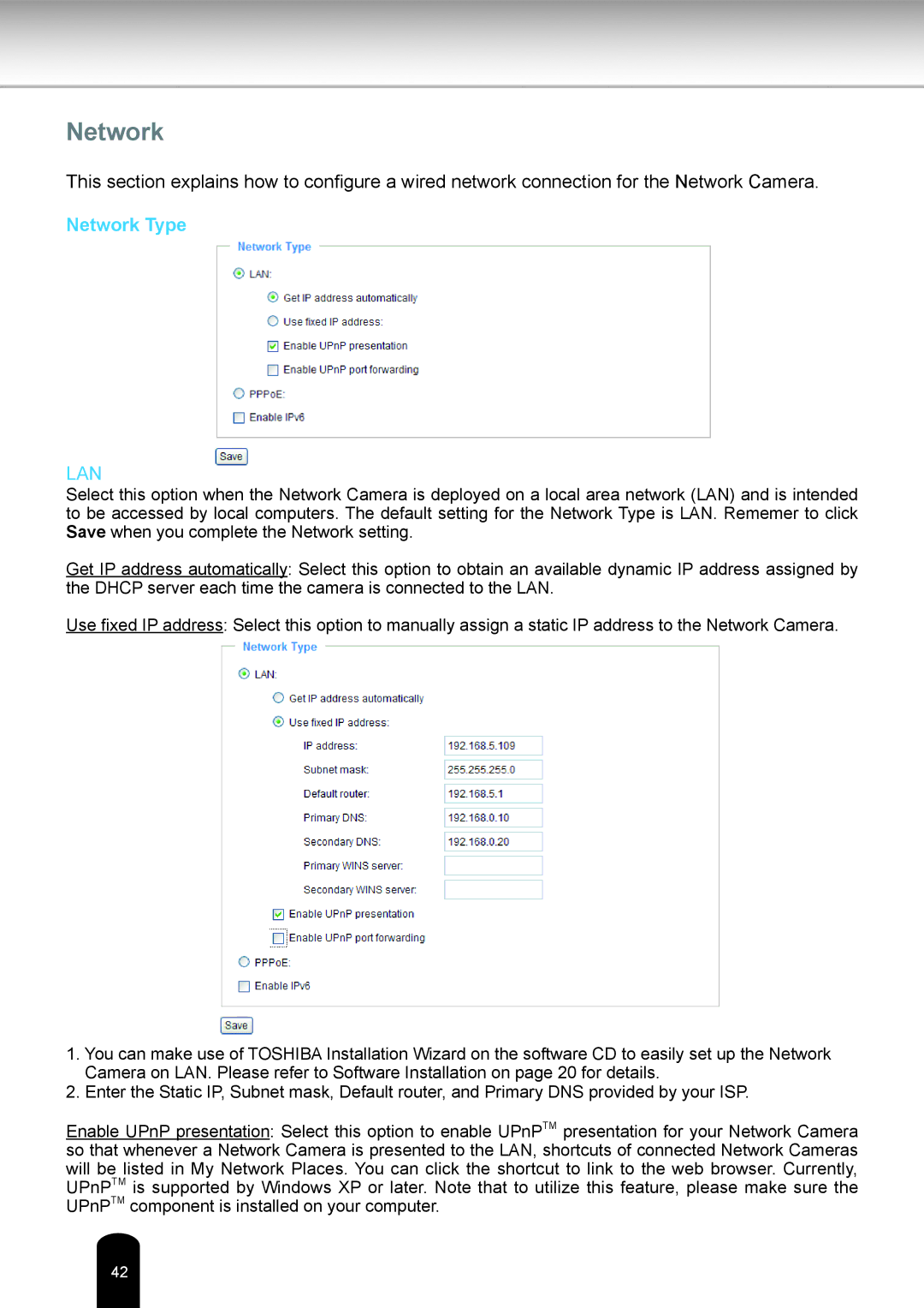 Toshiba IK-WB80A user manual Network Type 