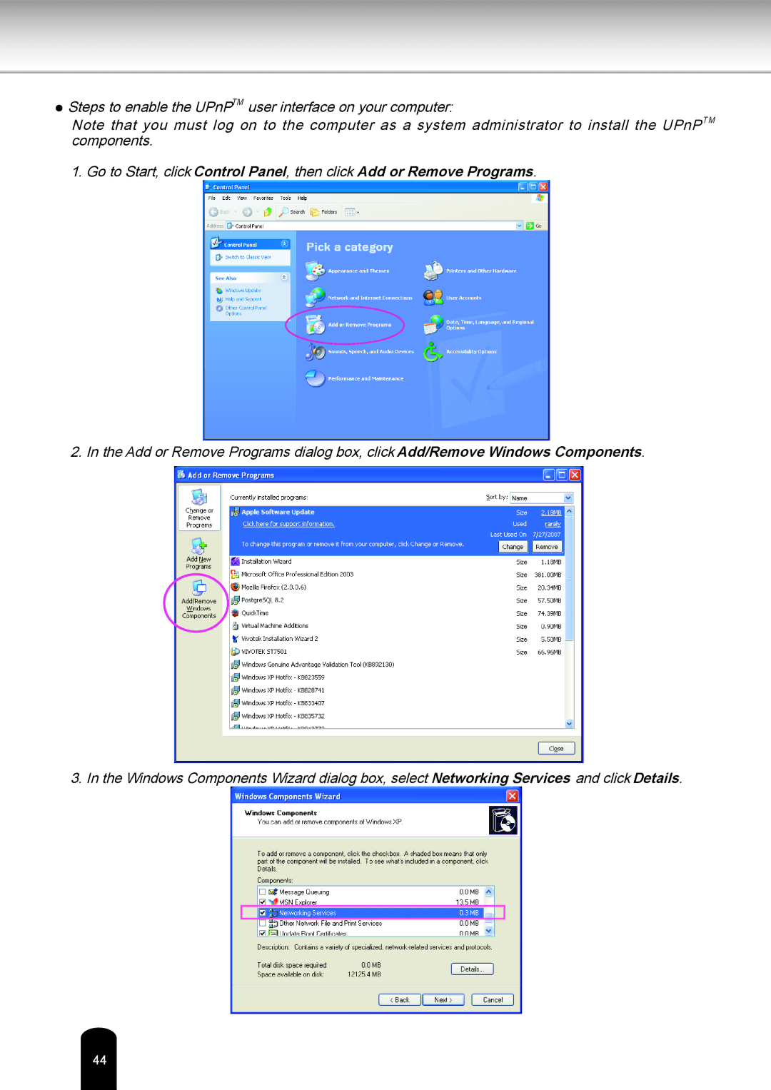 Toshiba IK-WB80A user manual Steps to enable the UPnPTM user interface on your computer 