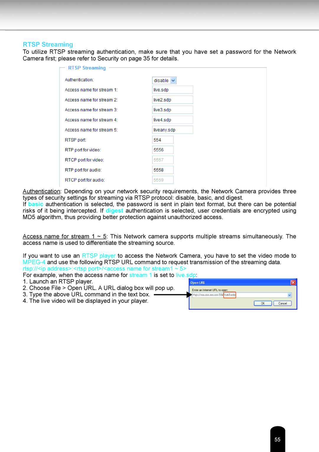 Toshiba IK-WB80A user manual Rtsp Streaming 