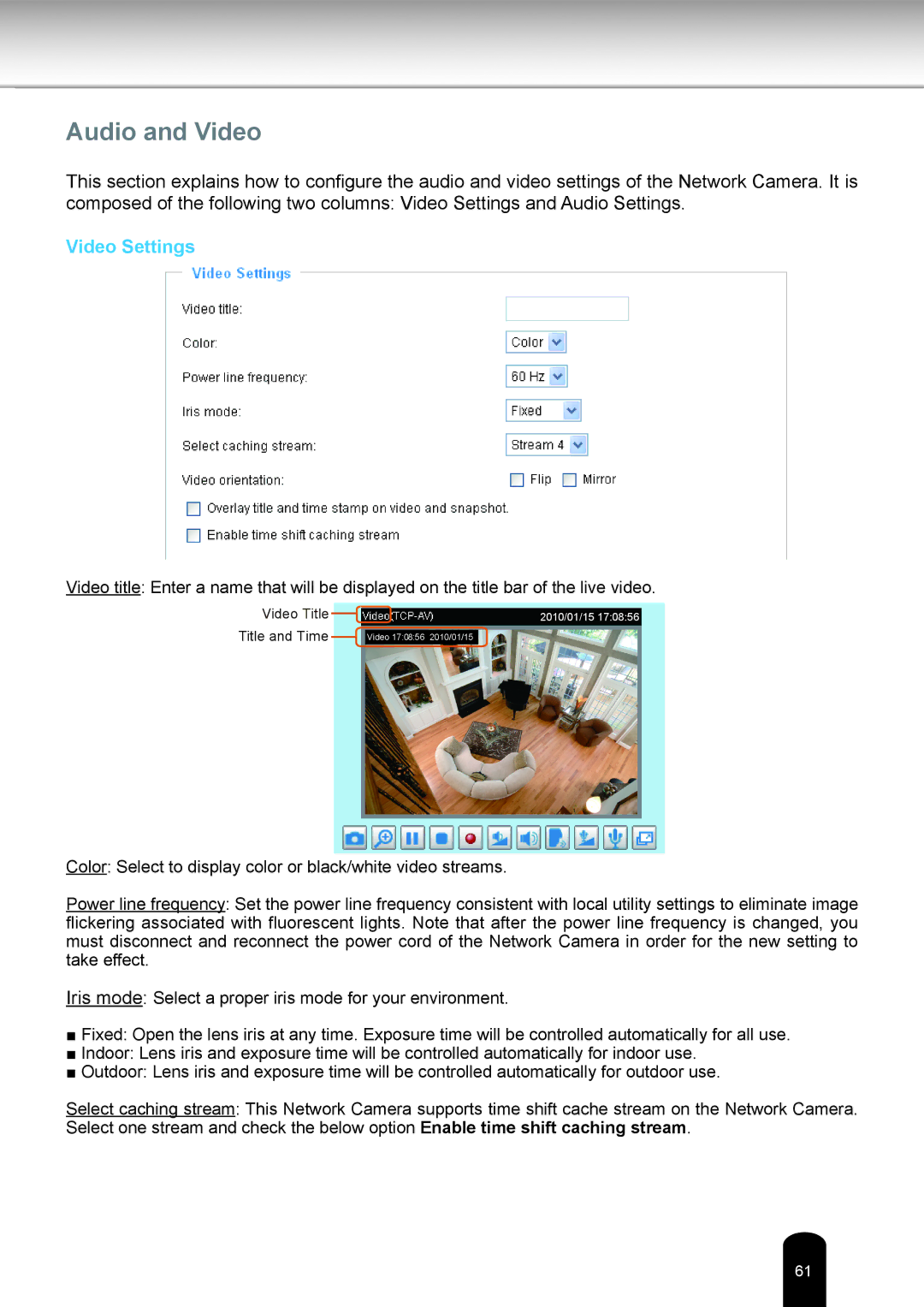 Toshiba IK-WB80A user manual Audio and Video, Video Settings 