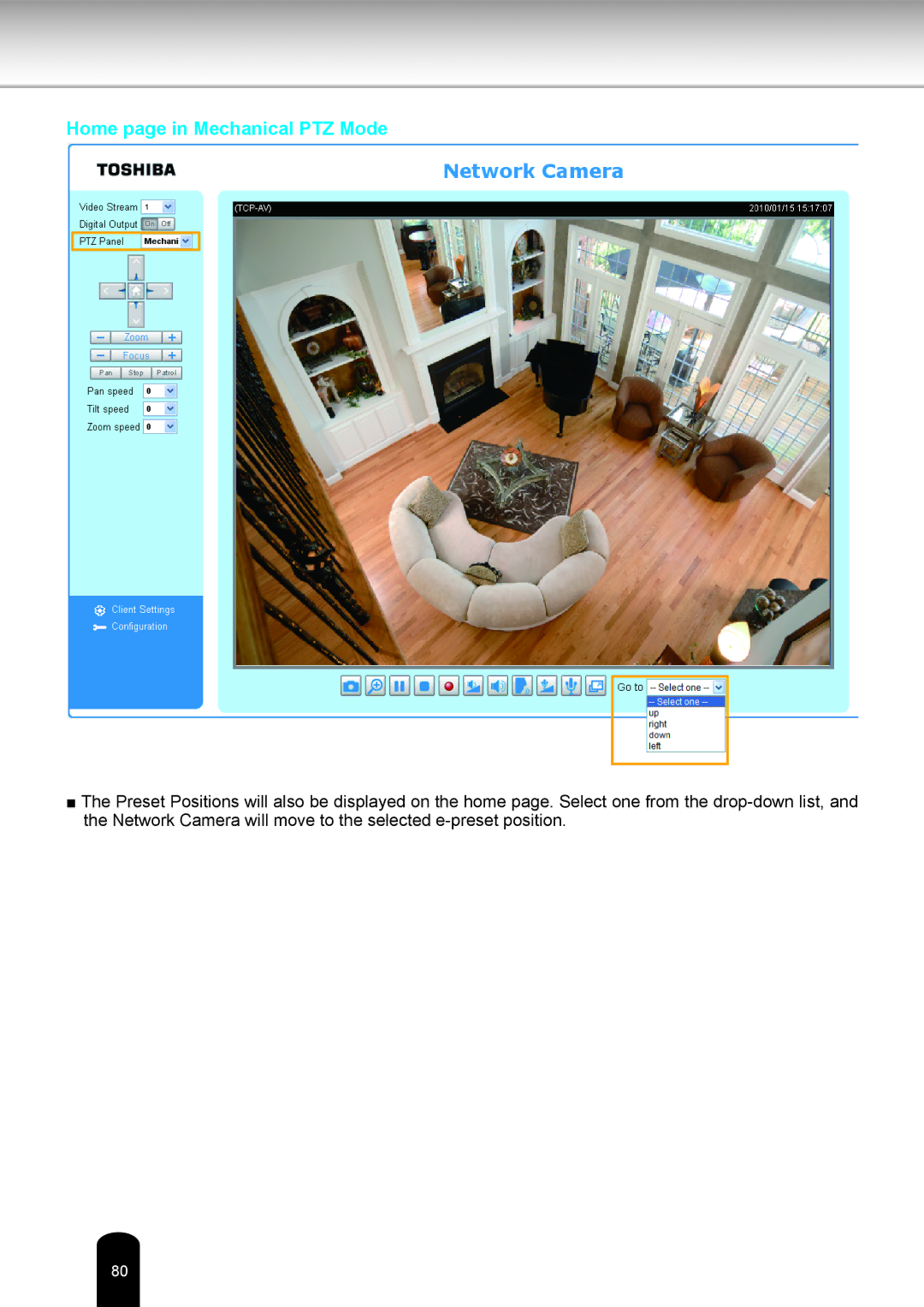 Toshiba IK-WB80A user manual Home page in Mechanical PTZ Mode 