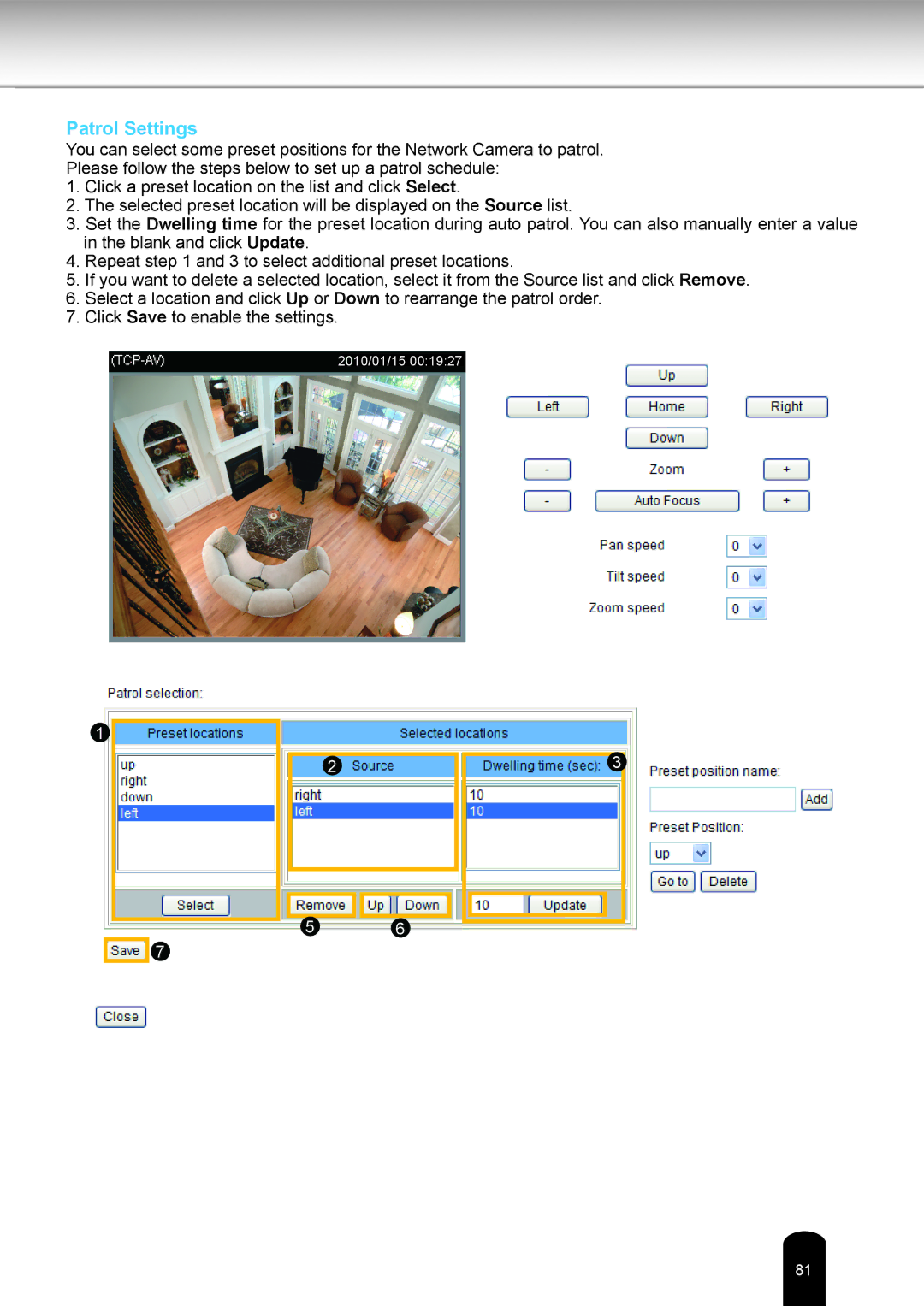 Toshiba IK-WB80A user manual Patrol Settings 