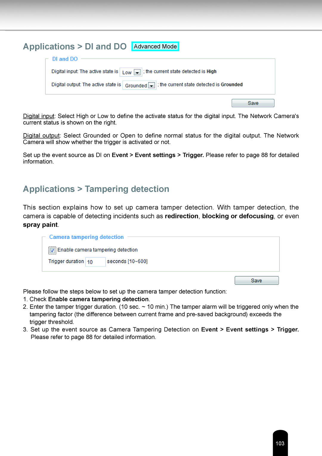 Toshiba IK-WB81A user manual Applications DI and do, Applications Tampering detection 