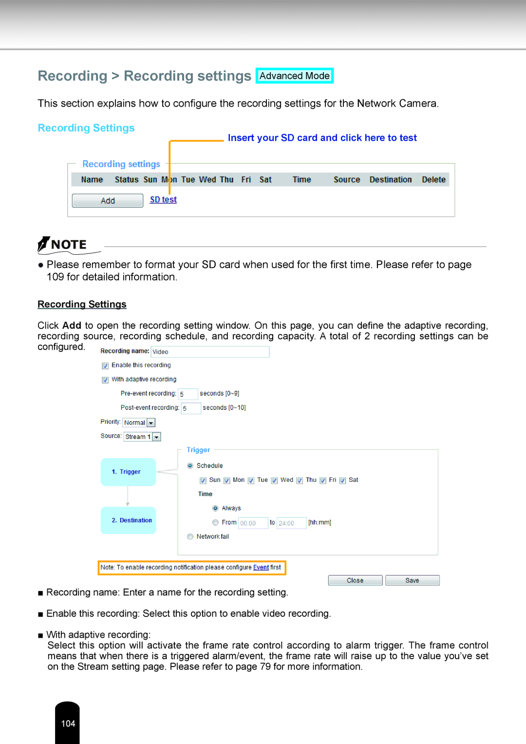 Toshiba IK-WB81A user manual Recording Recording settings, Recording Settings 