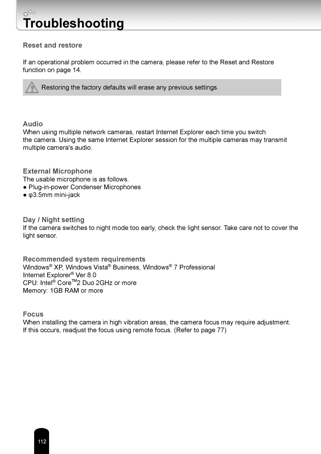 Toshiba IK-WB81A user manual Troubleshooting, Reset and restore 