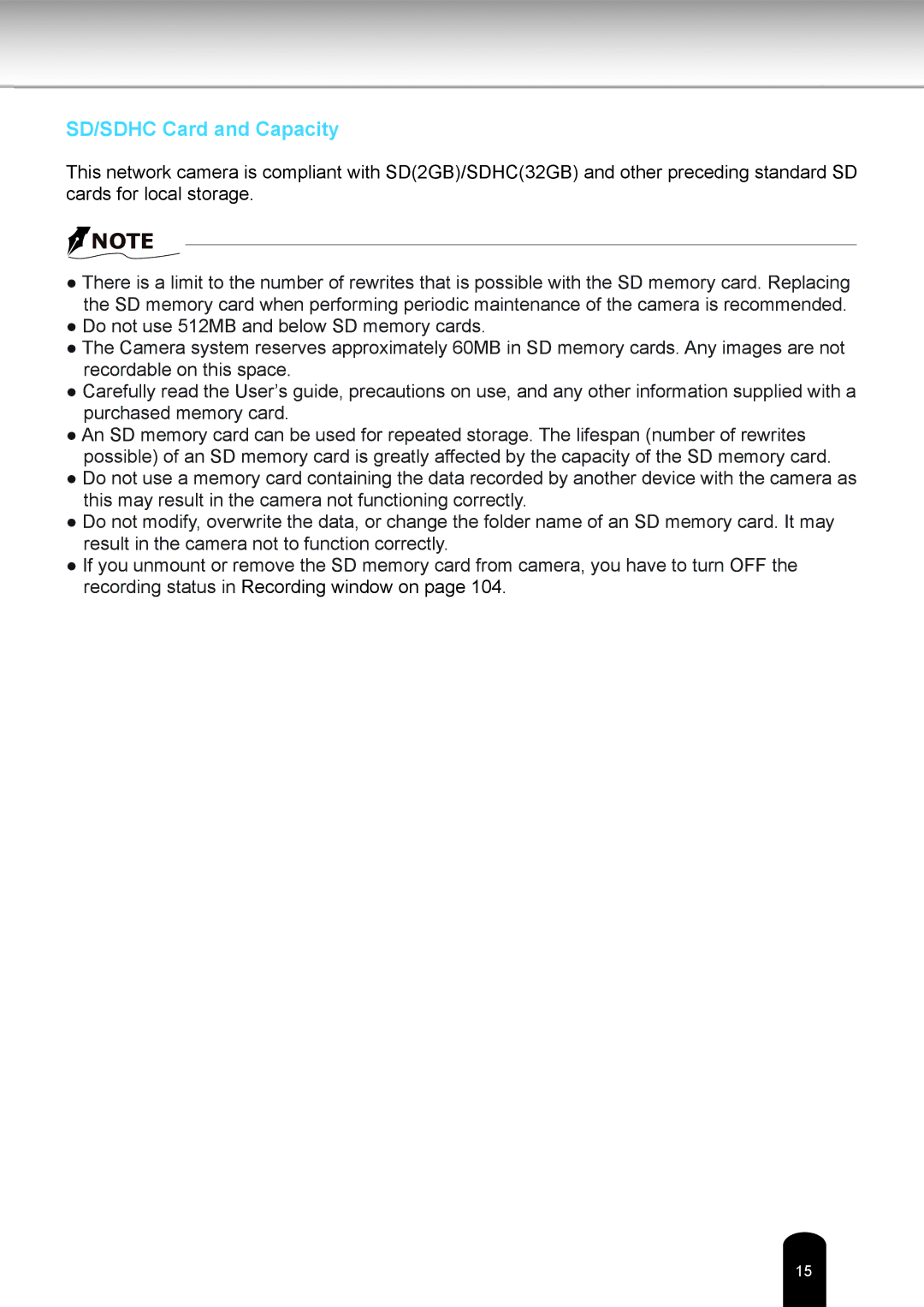 Toshiba IK-WB81A user manual SD/SDHC Card and Capacity 