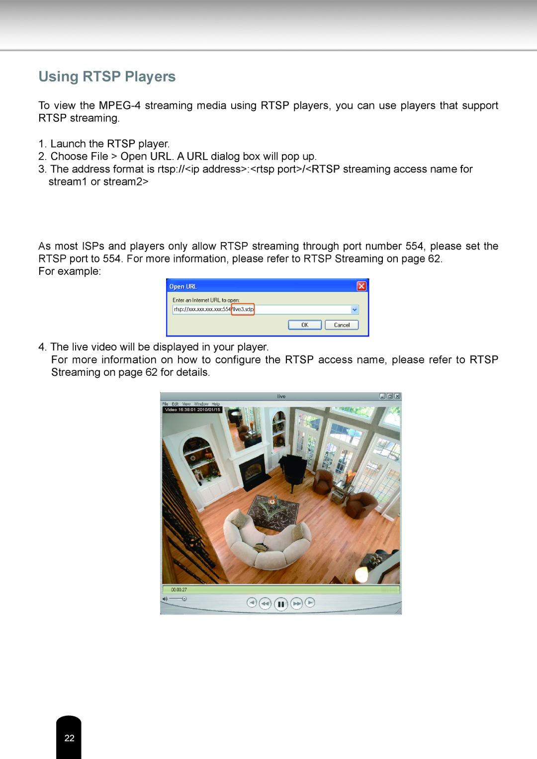 Toshiba IK-WB81A user manual Using Rtsp Players 