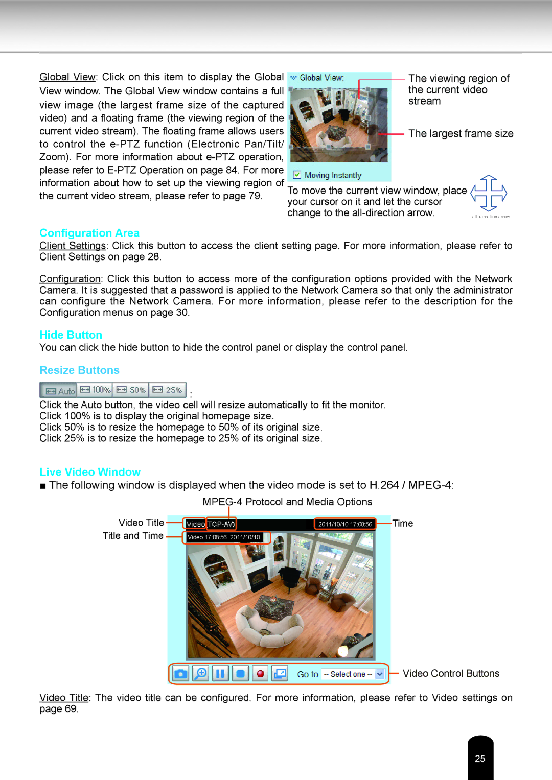 Toshiba IK-WB81A user manual Configuration Area, Resize Buttons 