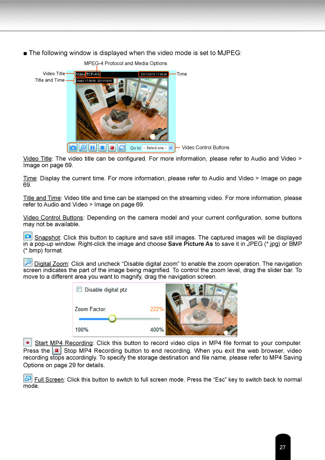 Toshiba IK-WB81A user manual MPEG-4 Protocol and Media Options 