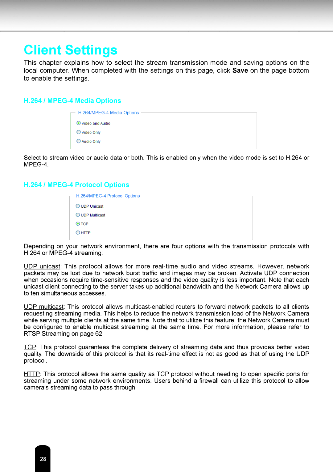 Toshiba IK-WB81A user manual Client Settings 