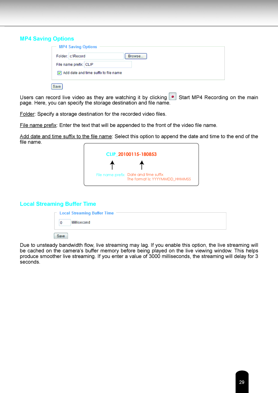 Toshiba IK-WB81A user manual MP4 Saving Options 