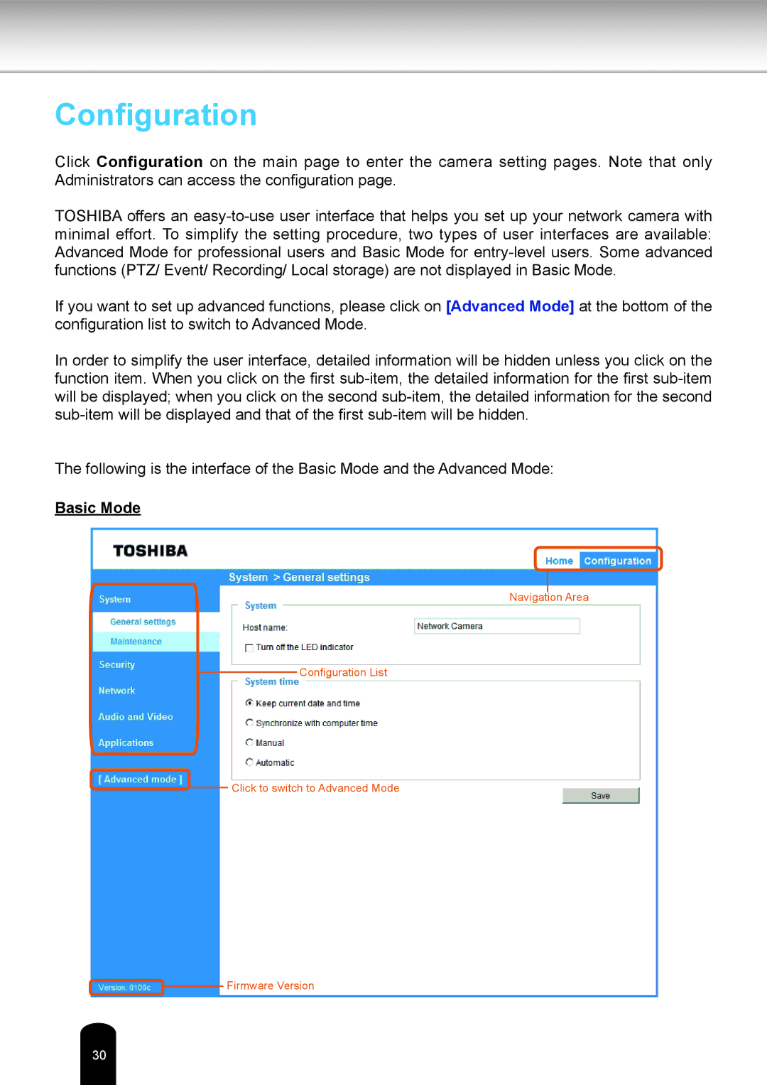 Toshiba IK-WB81A user manual Configuration 