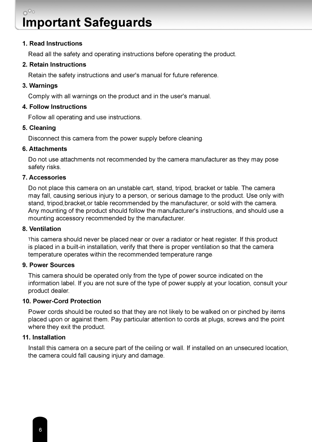 Toshiba IK-WB81A user manual Important Safeguards, Attachments 