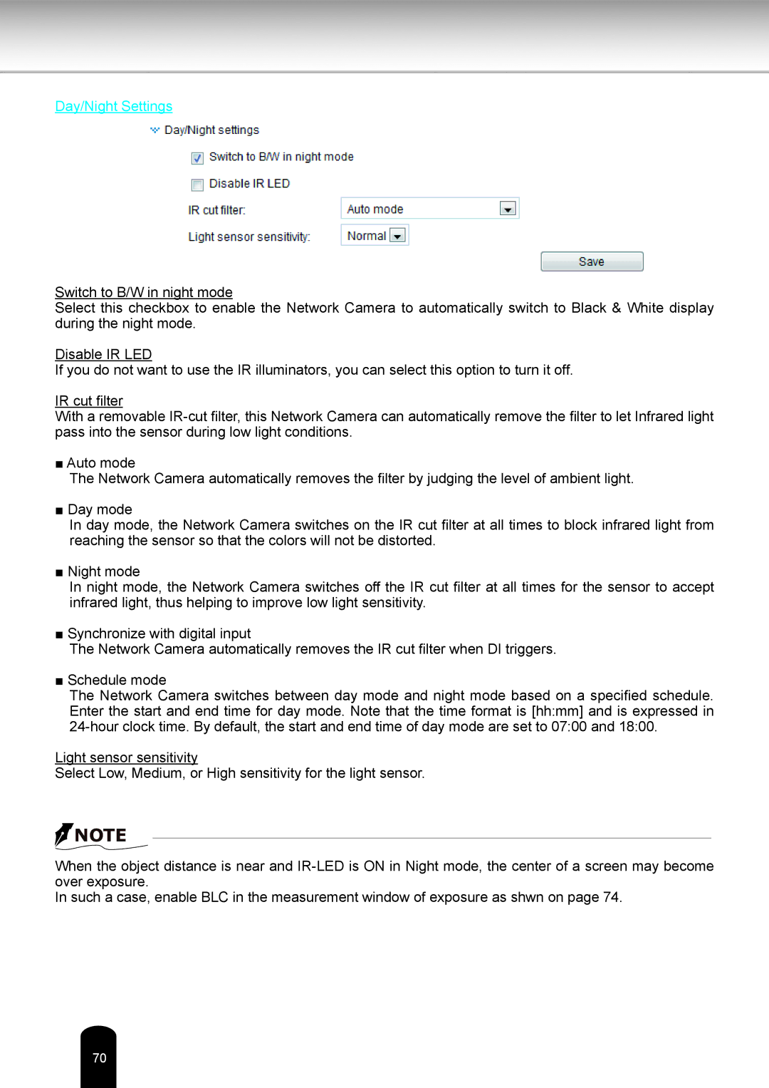 Toshiba IK-WB81A user manual Day/Night Settings 