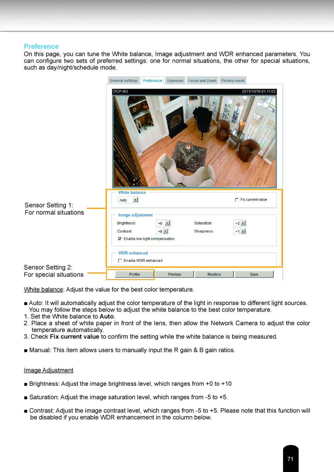 Toshiba IK-WB81A user manual Preference 